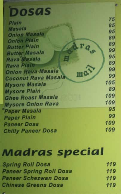 Madras Mail menu