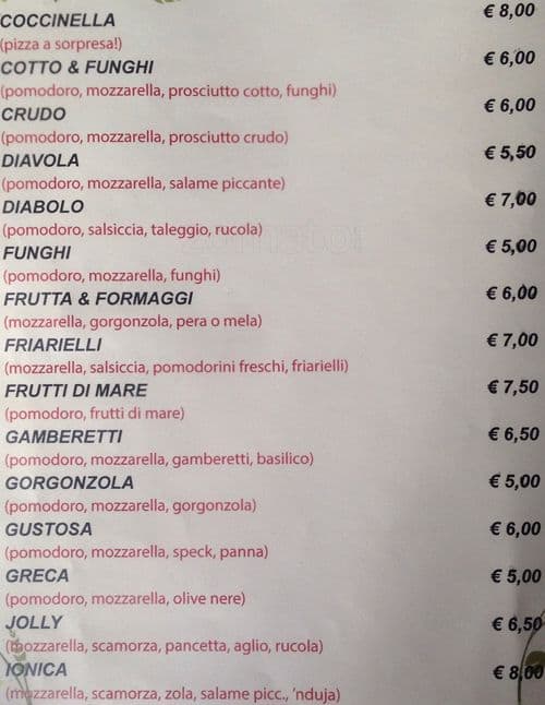 Menu di La Coccinella 