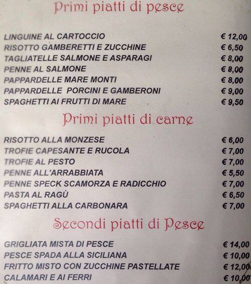 Menu di La Coccinella 