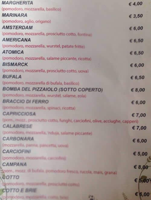 Menu di La Coccinella 