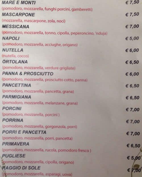 Menu di La Coccinella 