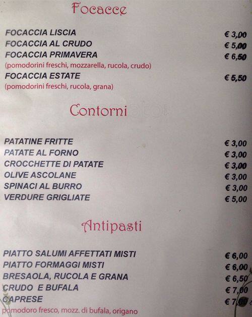 Menu di La Coccinella 