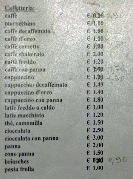 Menu di Bar Santambrogio 