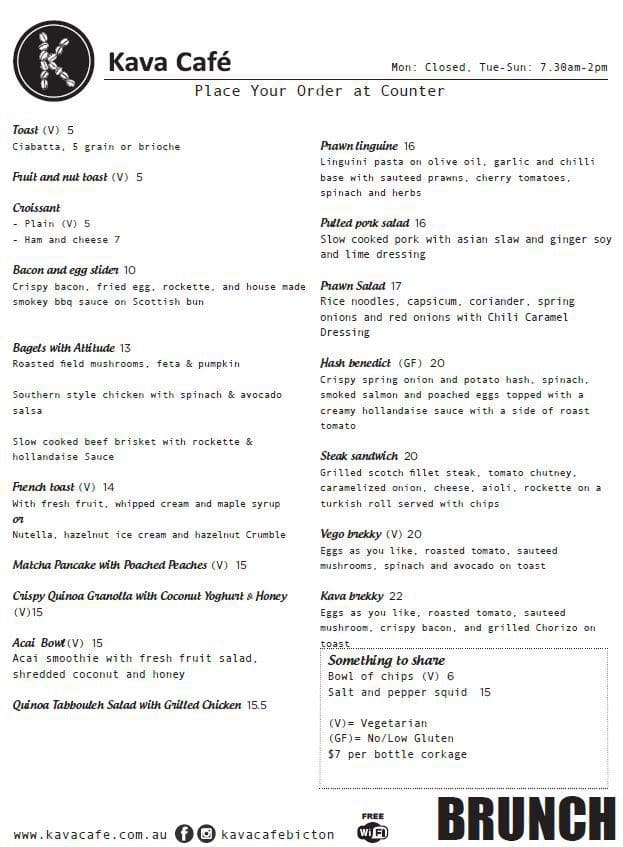Kava Cafe Menu, Menu for Kava Cafe, Bicton, Perth Urbanspoon/Zomato
