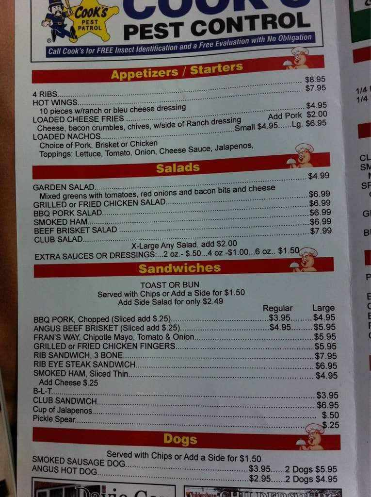 Menu at Hometown BBQ & Grill, Childersburg