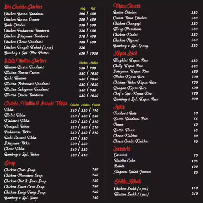 Menu at Bombay 8, Mumbai