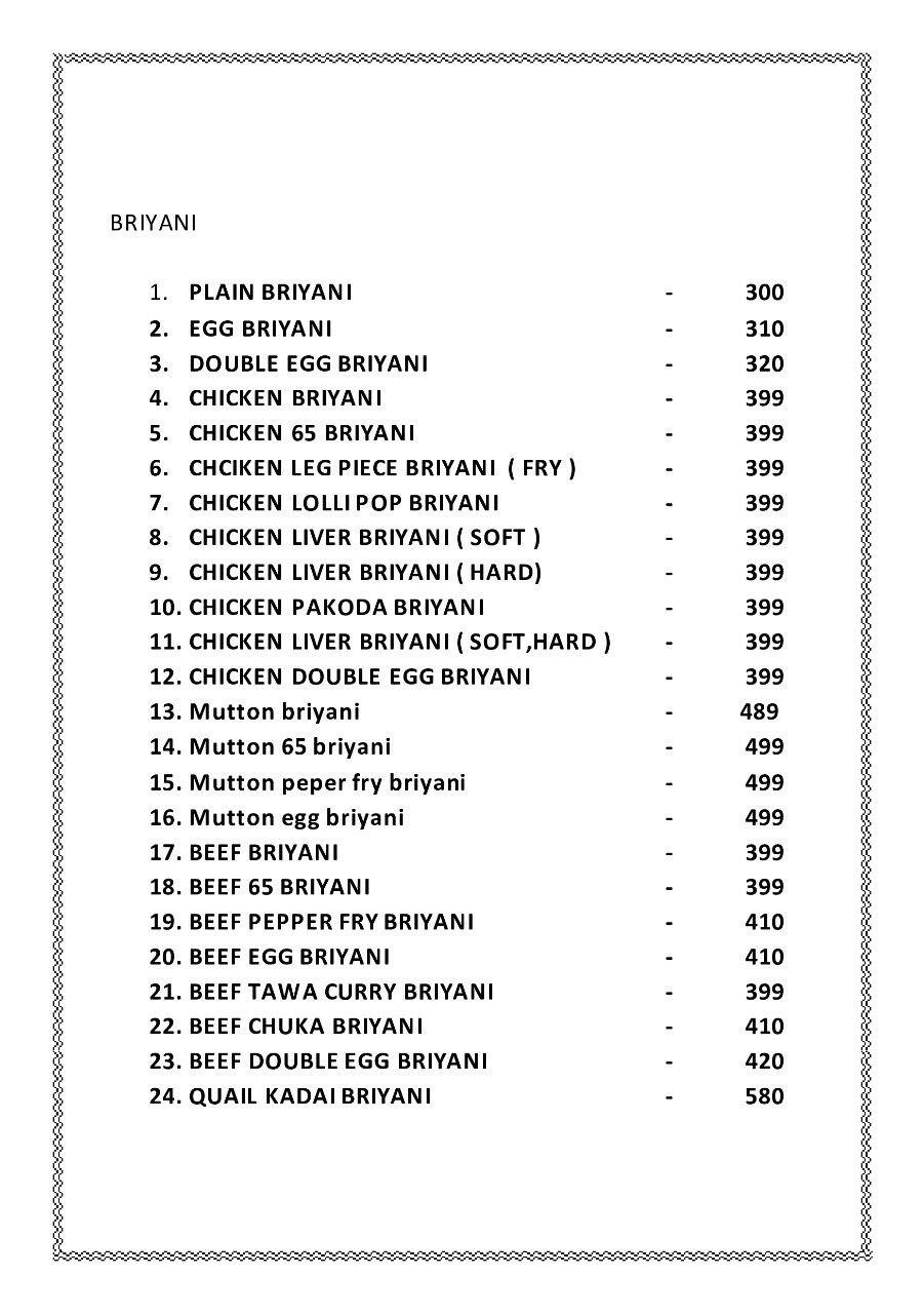 Menu of Mount Road Beef Briyani, Adambakkam, Chennai