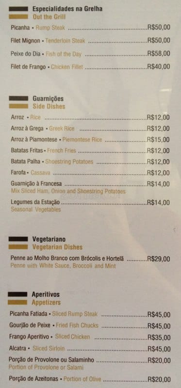 Dirigível Steak Bar cardápio
