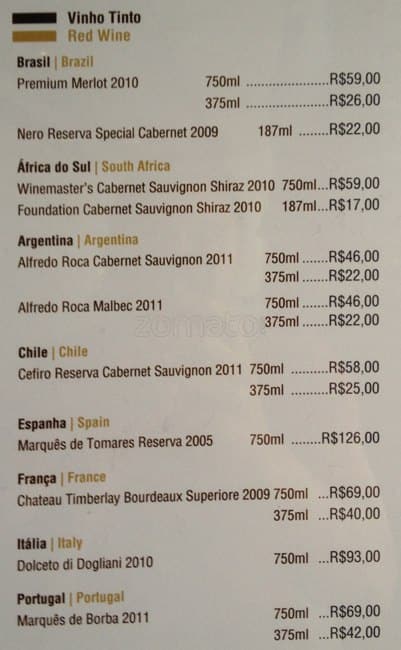 Dirigível Steak Bar cardápio