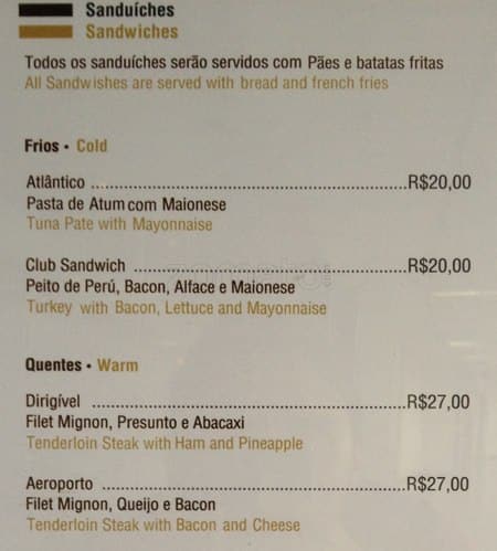 Dirigível Steak Bar cardápio