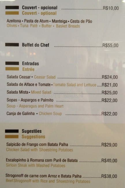 Dirigível Steak Bar cardápio