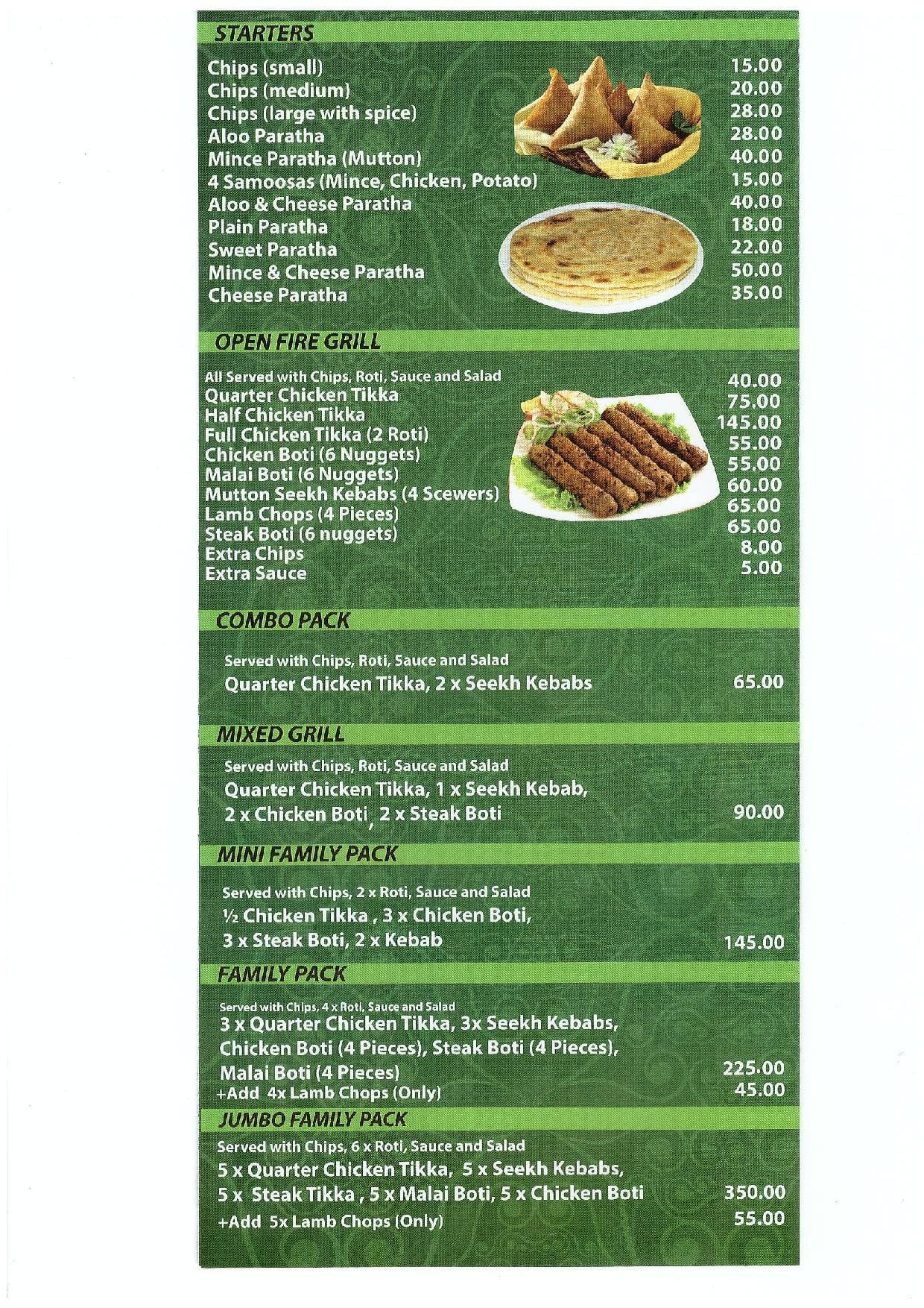 Menu at Master Chef restaurant, Durban