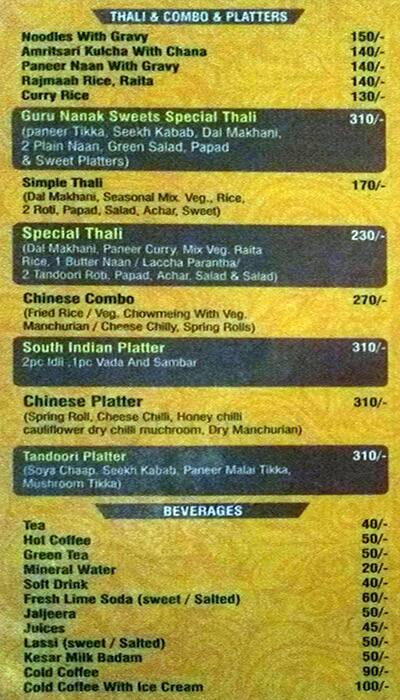 Guru Nanak Sweets menu