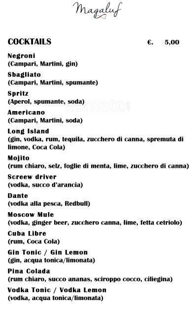Menu di Magaluf 
