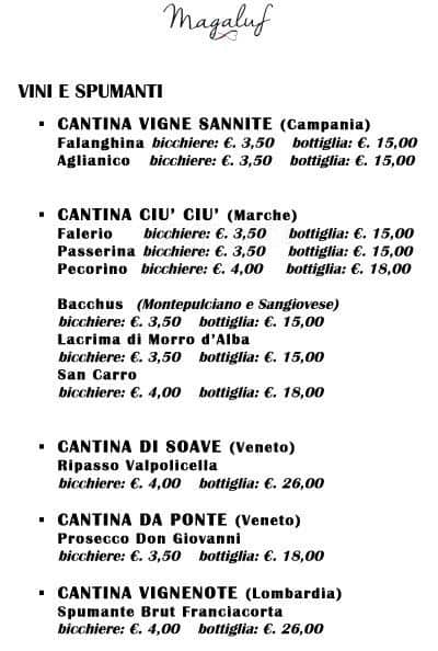 Menu di Magaluf 