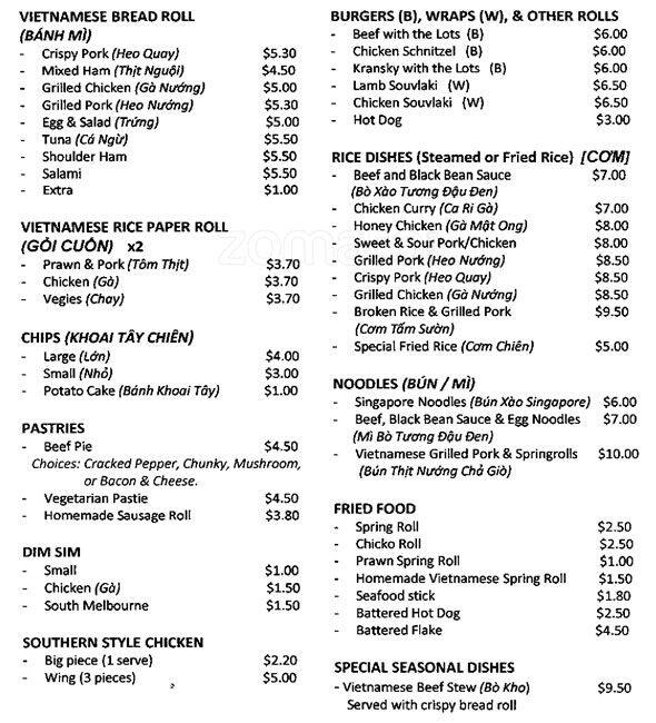 VN Wrap 'n' Roll Menu Urbanspoon/Zomato