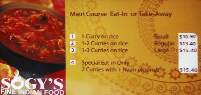 Sogy's fine Indian foods меню