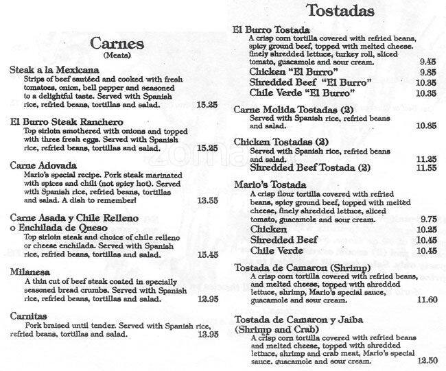 Menu at El Burro restaurant, Campbell, S Ave