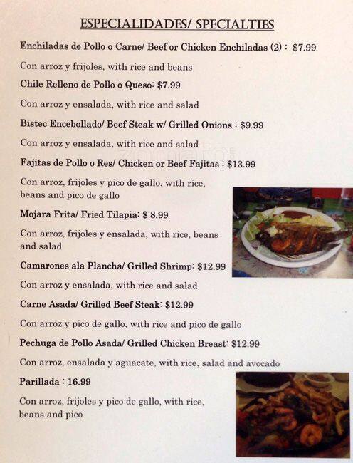 Carta de El Rinconcito Restaurant