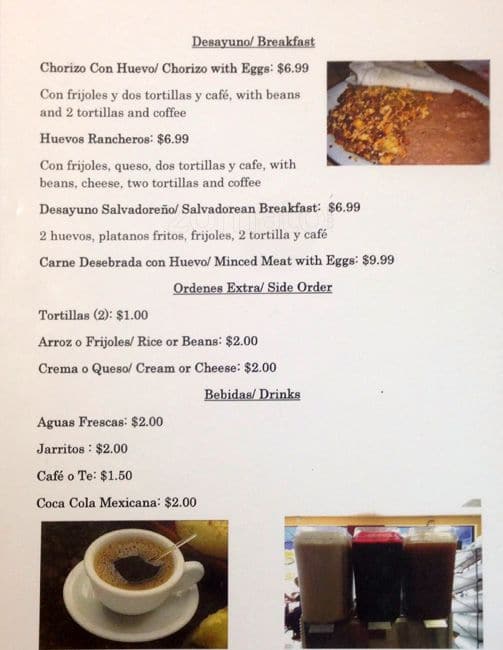 Carta de El Rinconcito Restaurant