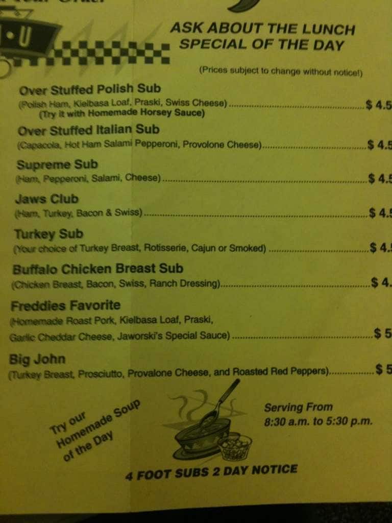 Menu at Jaworski Meats restaurant, Middleburg Heights