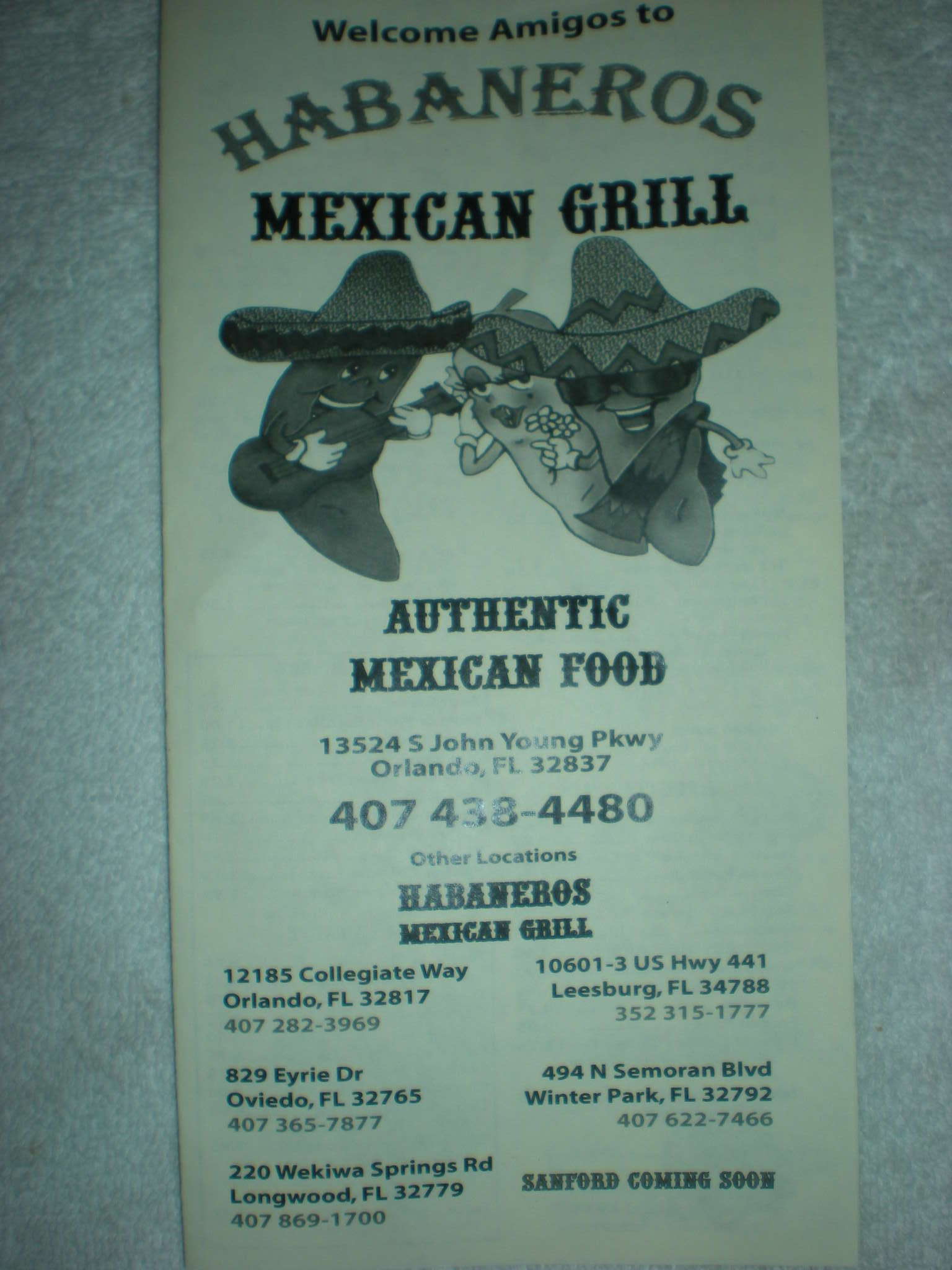 Habaneros Mexican Grill Menu, Menu for Habaneros Mexican Grill, Hunter ...