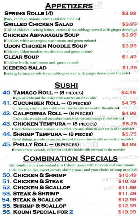 Koumi Express Menu, Menu For Koumi Express, Monroe, Charlotte 