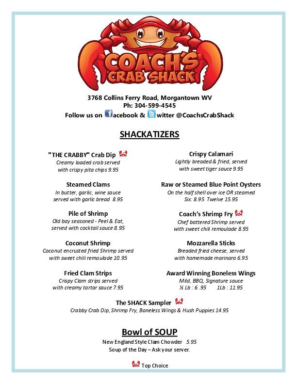 Coach's Crab Shack Menu, Menu for Coach's Crab Shack,