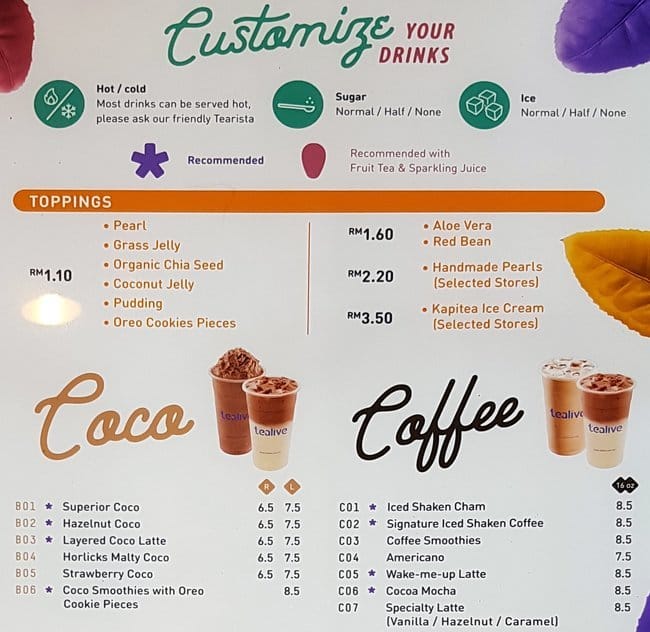 Tealive Menu, Menu for Tealive, Desa ParkCity, Kuala ...