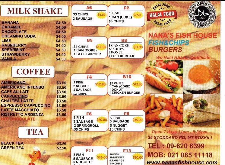 Nanas Fish House Menu, Menu for Nanas Fish House, Mt Roskill, Auckland