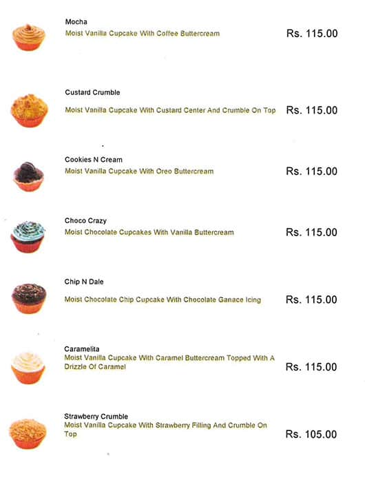 The Cupcake Company menu