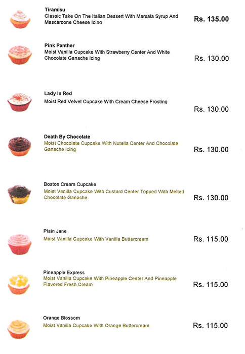The Cupcake Company menu