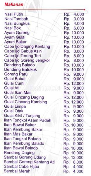 Rumah Makan Minang Menu Price