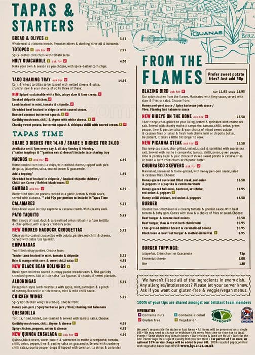 Las Iguanas Menu, Menu for Las Iguanas, New Town, Edinburgh Zomato UK