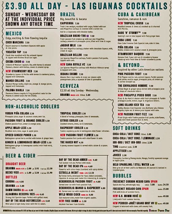 Menu at Las Iguanas - Edinburgh restaurant, Edinburgh