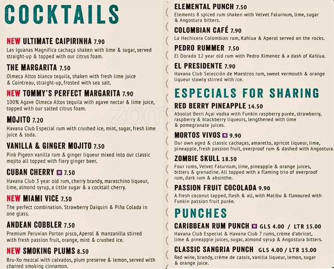 menu-at-las-iguanas-edinburgh-restaurant-edinburgh