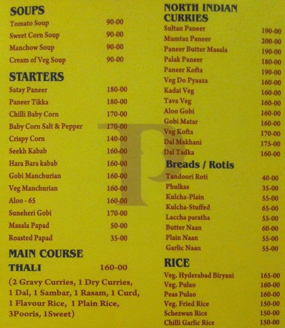 Park Inn menu