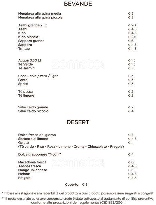Menu di Ristorante TAIYO - Adige 