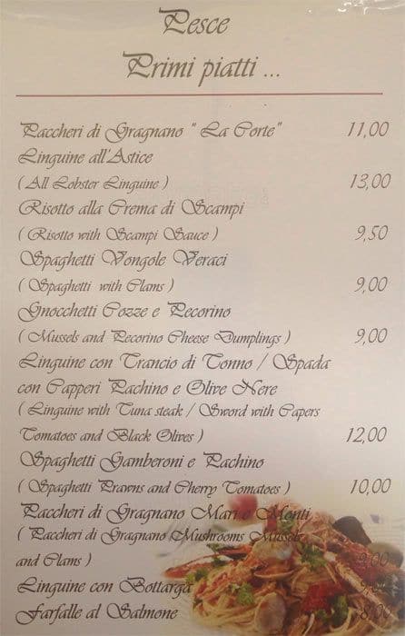 Menu di Ristorante Lounge Bar La Corte 