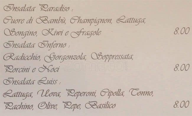 Menu di Ristorante Lounge Bar La Corte 