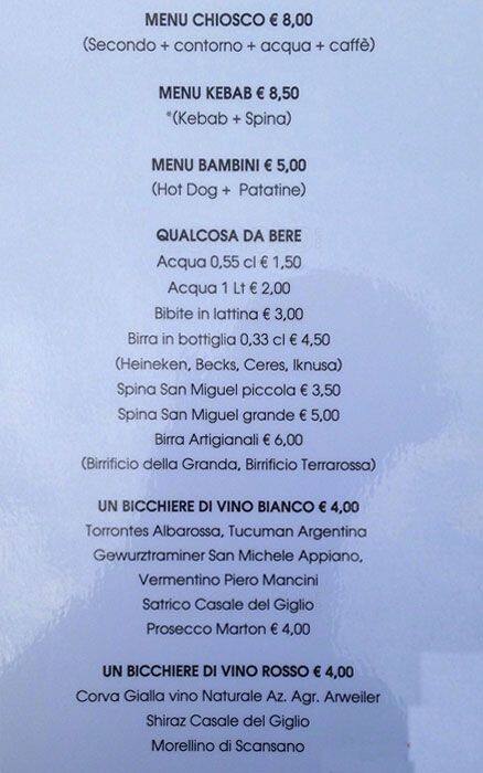 Menu di Il Chiosco di fronte all'Auditorium 