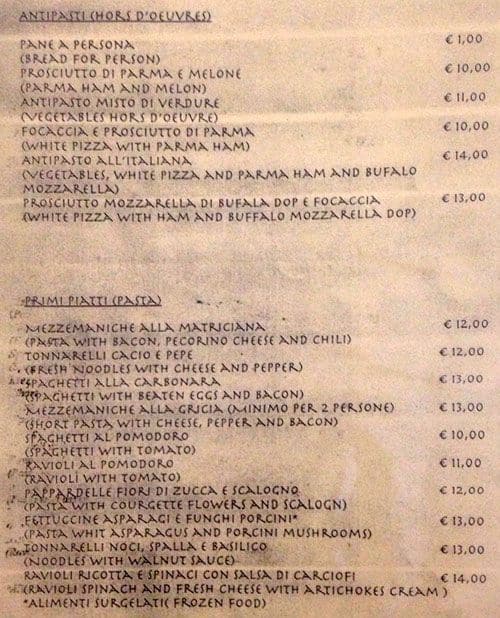 Da Carlone Menu Menu For Da Carlone Trastevere Roma