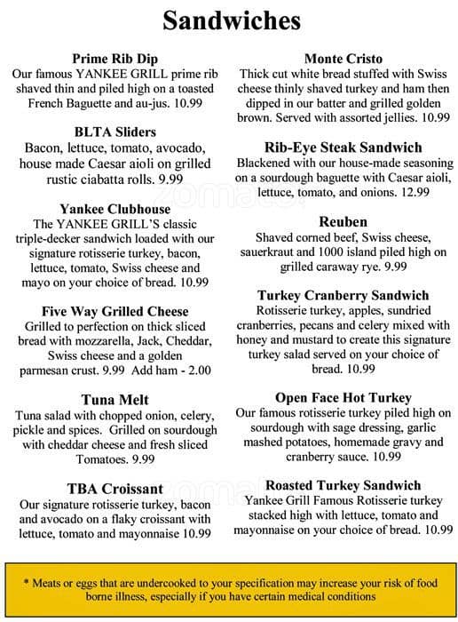 Yankee Grill menu