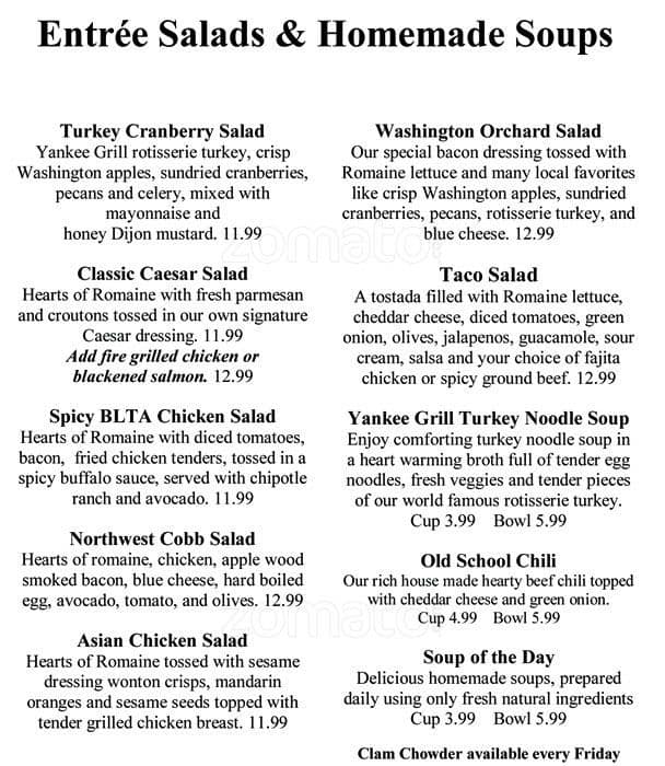 Yankee Grill menu