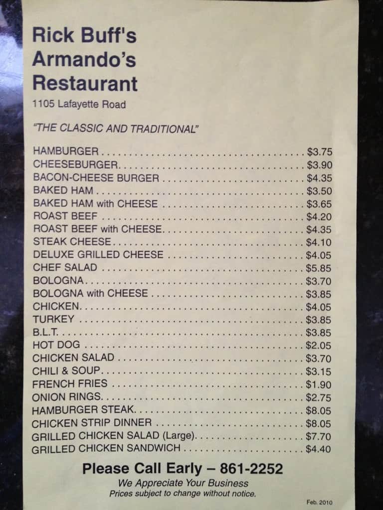 Armandos Menu, Menu for Armandos, Rossville, Dalton Urbanspoon/Zomato