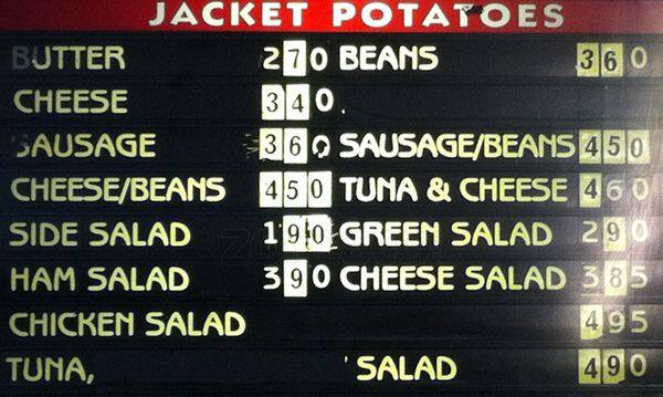 Menu at Tasty's fast food, London, 969 Fulham Rd.