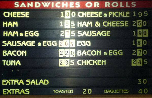 Menu at Tasty's fast food, London, 969 Fulham Rd.