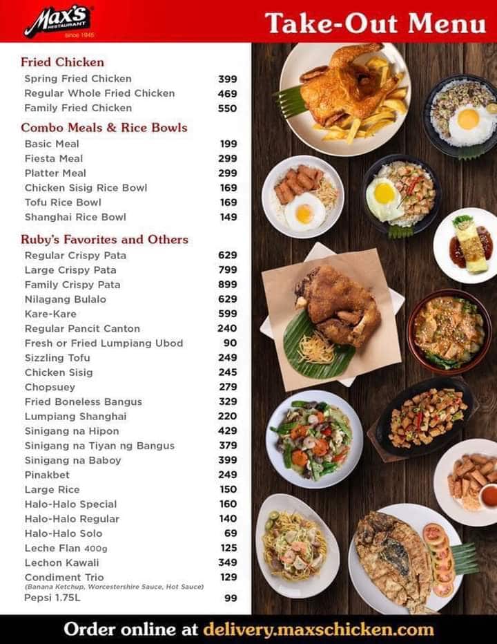 Menu at Max's Restaurant, Quezon City, Circle Food Complex
