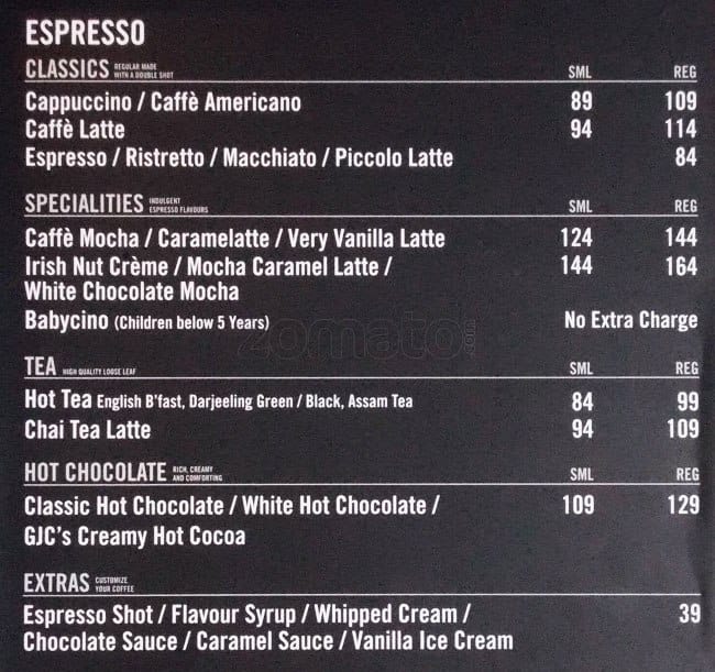 Gloria Jean's Coffee Menu Zomato