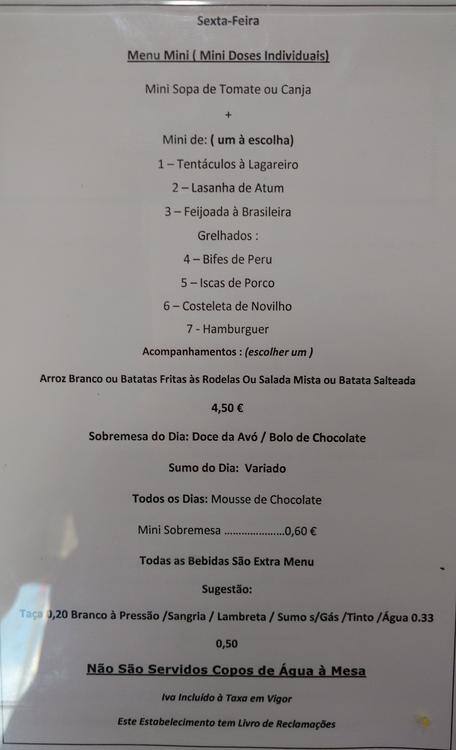 Menu at O Topo Da Avenida - Restauração Unipessoal Lda. restaurant, Lisbon